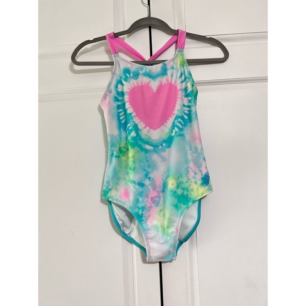 Girls One Piece Swimsuit - Heart Tie-Dye‎